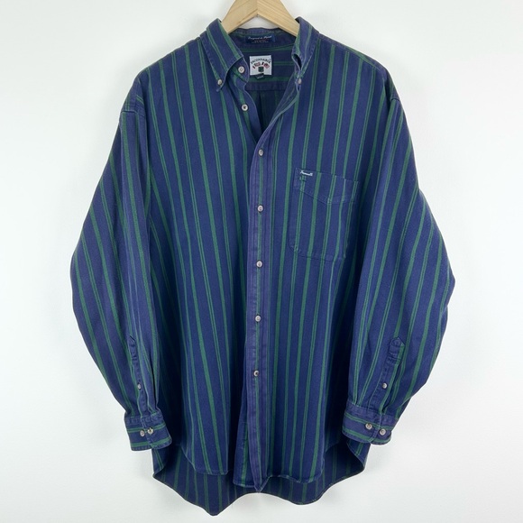 Vintage 90s Faconnable Blue Green Striped Long Sleeve Button Down - Picture 1 of 7